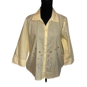 Crystal Embellished Honey Bee Cotton Cottagecore Button Down Shirt Sz M Whimsy